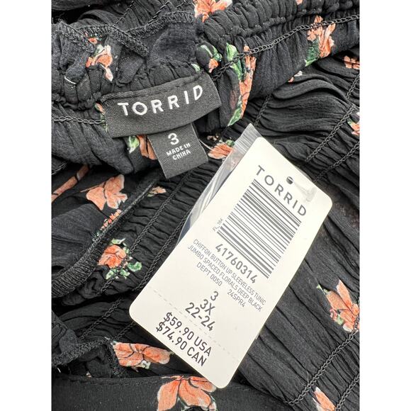 Torrid Tunic Top Womens 3X Sheer Chiffon Floral Smocked Strappy Whimsigoth New - Picture 5 of 13
